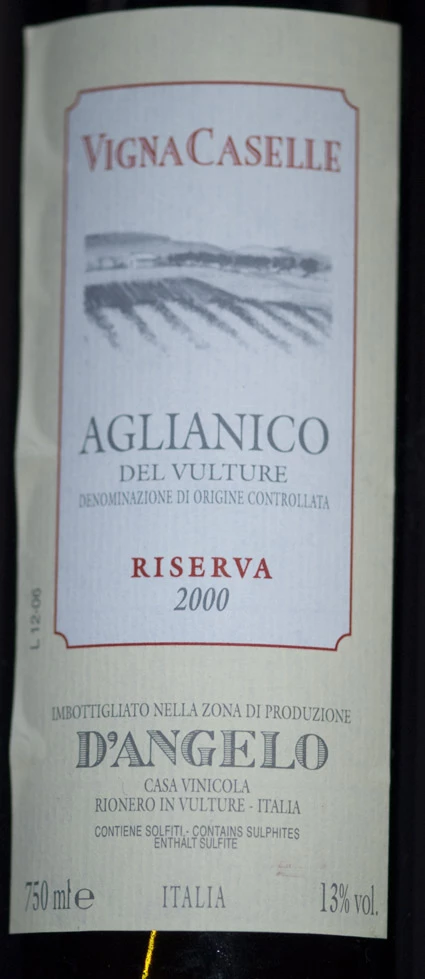 Aglianico del Vulture Riserva Vigna Caselle ( D´angelo ) 2000