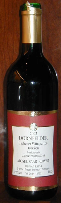 Dornfelder Trabener Würtzgarten Trocken ( Heinrich ) 2002