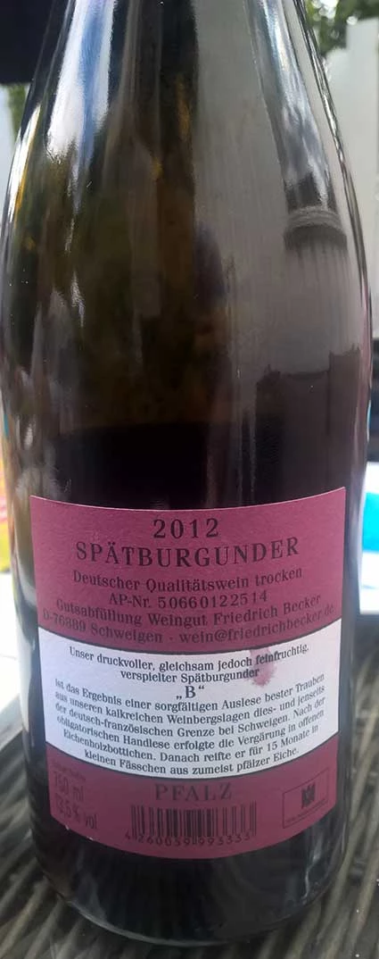 Spätburgunder `B` ( Weingut Friedrich Becker ) 2012